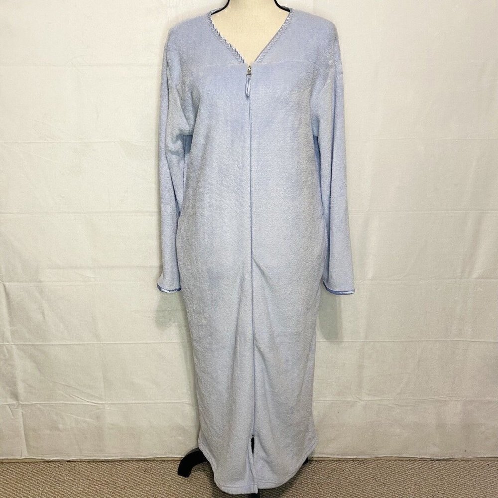 Oscar De La Renta Ladies S/M Baby Blue Plush Full Zip Lg Sleeve Robe Housecoat